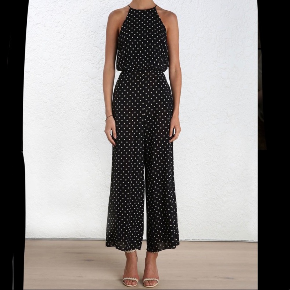 Zimmermann Black Polka Dot Halter Jumpsuit